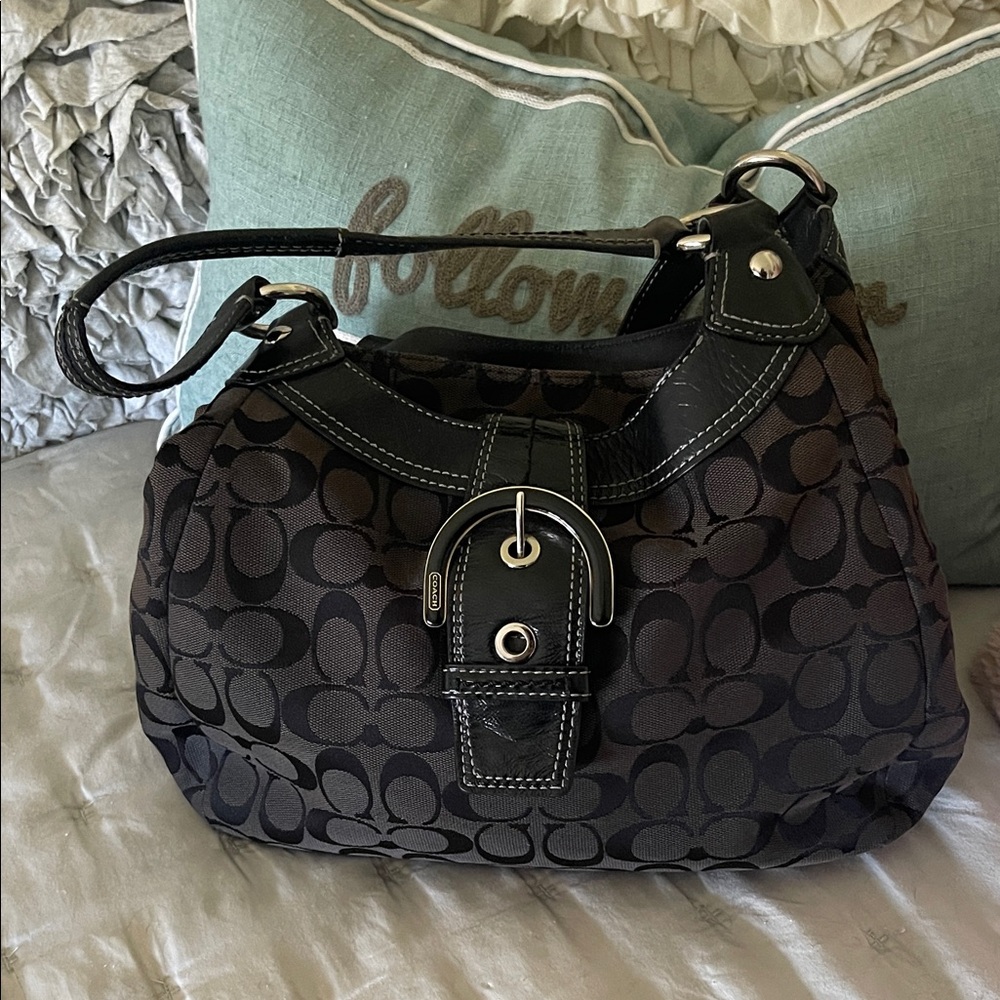 Coach Black and Gray Signature Shoulder Bag